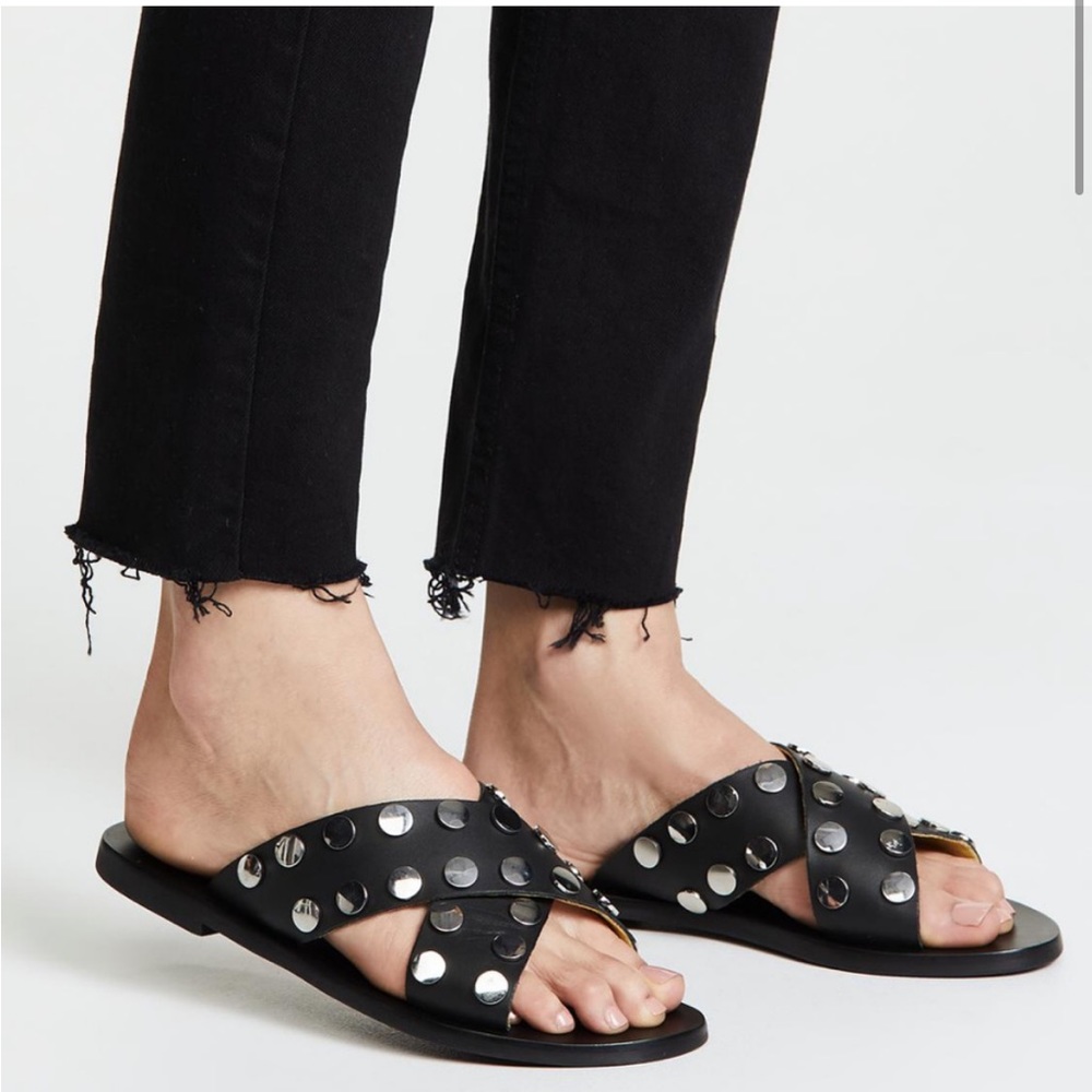 NWOT Sol Sana Black Genuine Leather Studded Crossover Sandals Size 37/7 Revolve - Picture 2 of 9